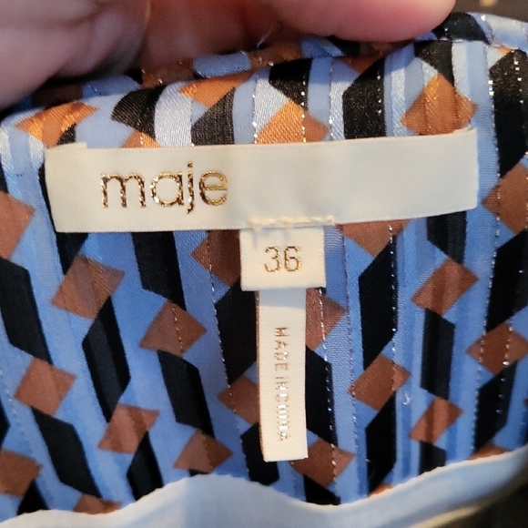 Maje Long Sleeve Dress in Blue and White Pattern - Picture 2 of 6